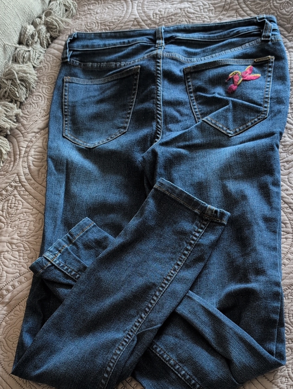 Matilda Jane Blue Skinny Jeans with Pink Embroidery Bird Size 6